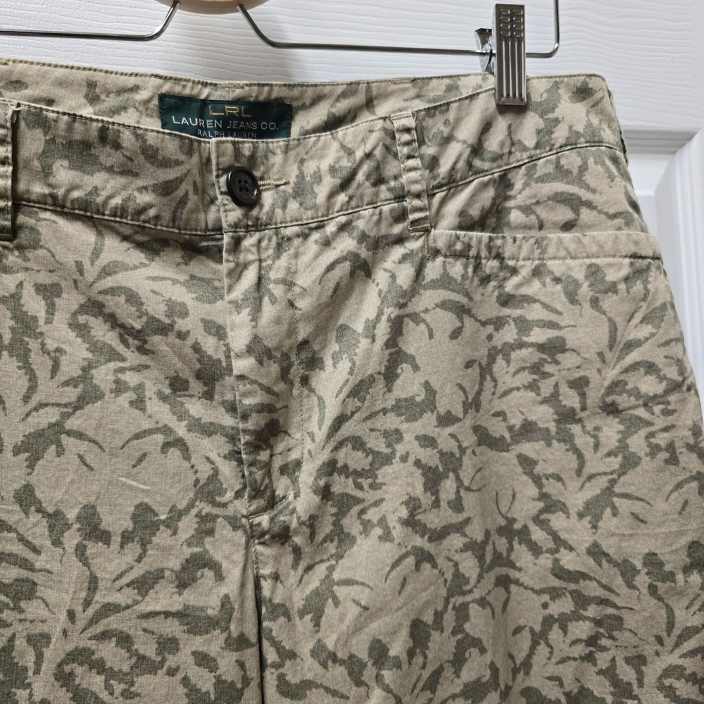 Lauren Ralph Lauren Khaki Leaf Print Cotton Chino Pants Cuffed Size 12